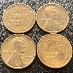 4 Antique 1920s Wheat Cents US Coins Pennies Penny