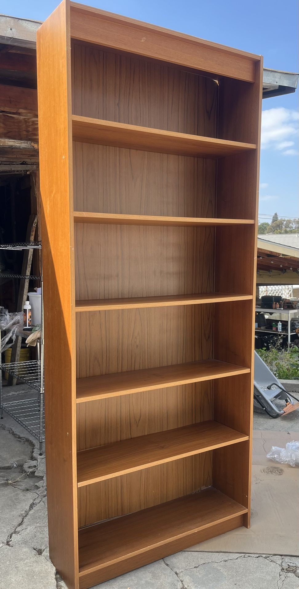 Pair of Vintage Mid Century Danish Teak Veneer Wood Bookcase Bookshelves