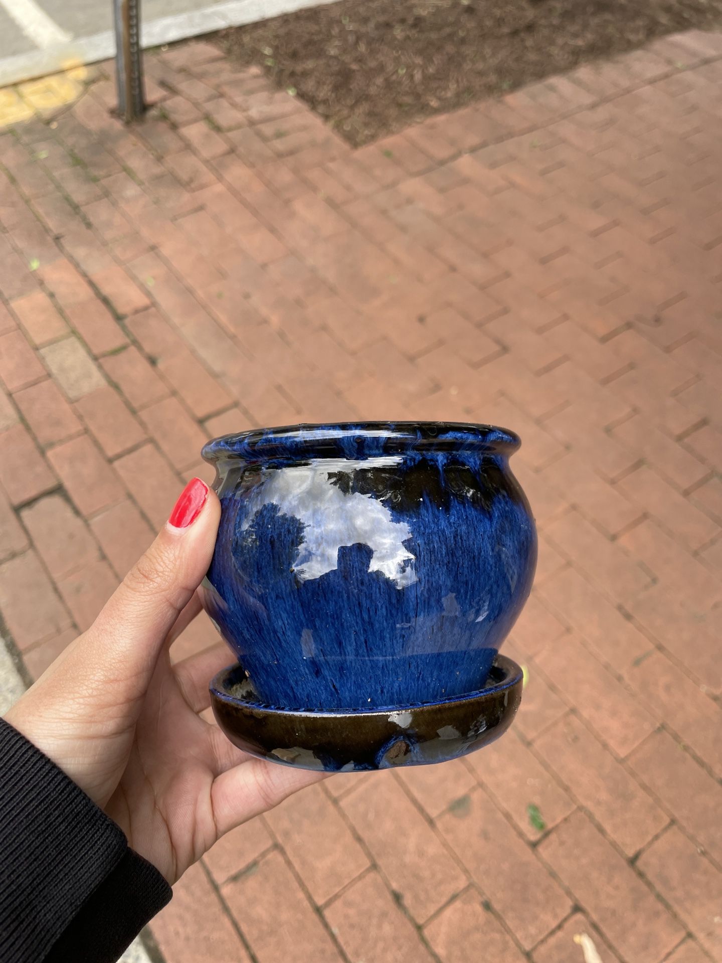 Blue Painted Clay Small Planter 