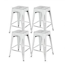 Set of 4 Distressed White Bar Height Bar Stool. 24 inch. YY0008A-WH
