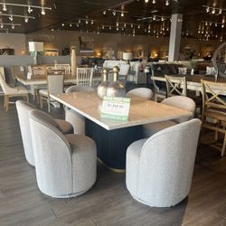 Black/white 7PC Marble Dining Table Set