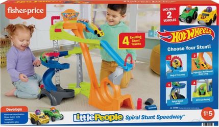 Little People Hot Wheels Spiral Stunt Speedway Toddler Race Track Playset