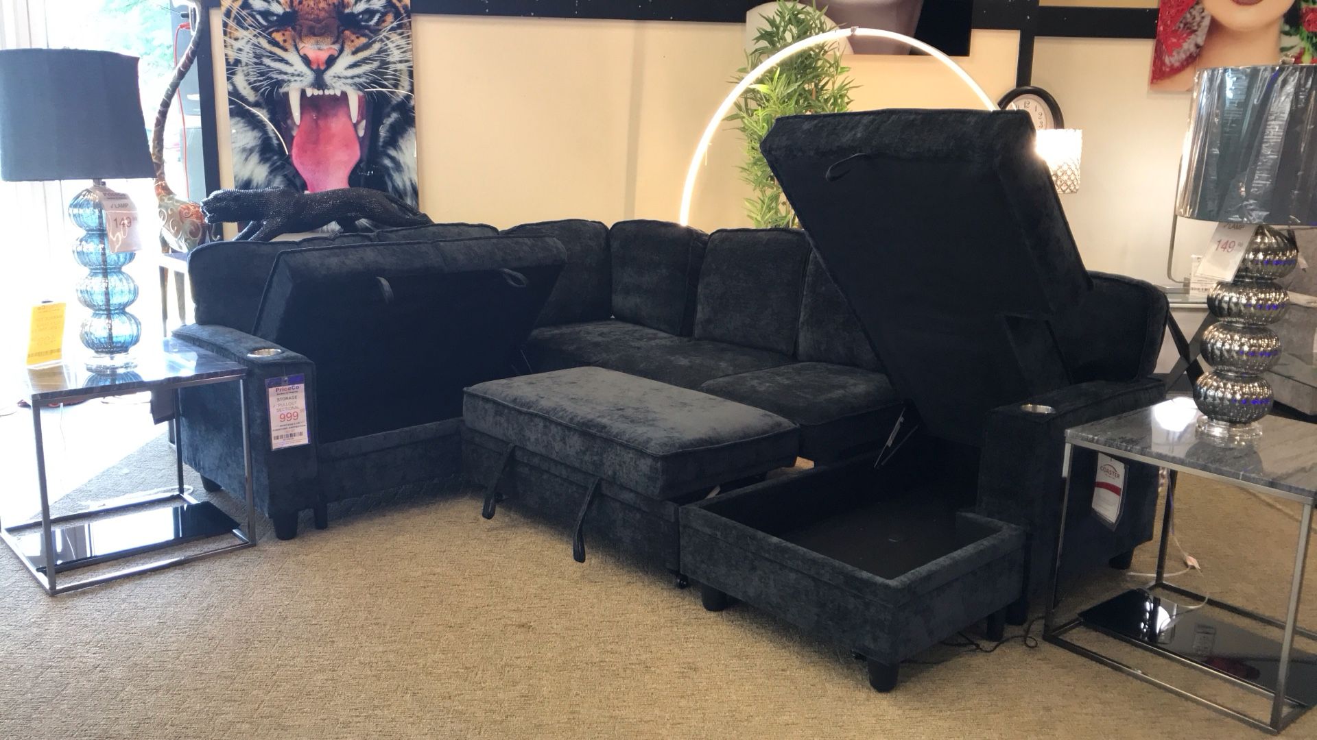 Sectional w/ Pull Out Bed, Storage Chaise, Storage Loveseat