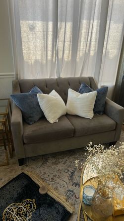 Taupe Velvet Tufted Loveseat