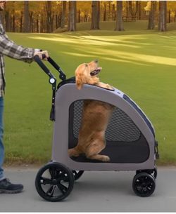 Pet Stroller 4-Wheels Dog Stroller Carrier 160lbs Weight Capacity Portable