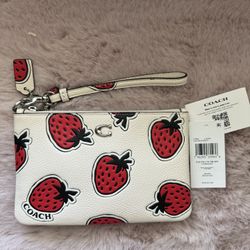 Coach Wristlet With Strawberry Print