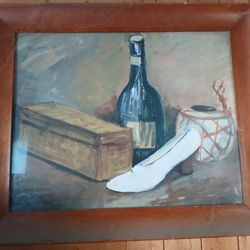 Wine Painting And Pkate Of The Last Supper 