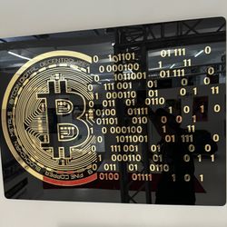 3D Bitcoin/CRYPTO metal Print With Gold Acrylic Accents