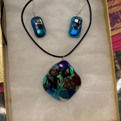 Fused Glass Pendant And Earrings