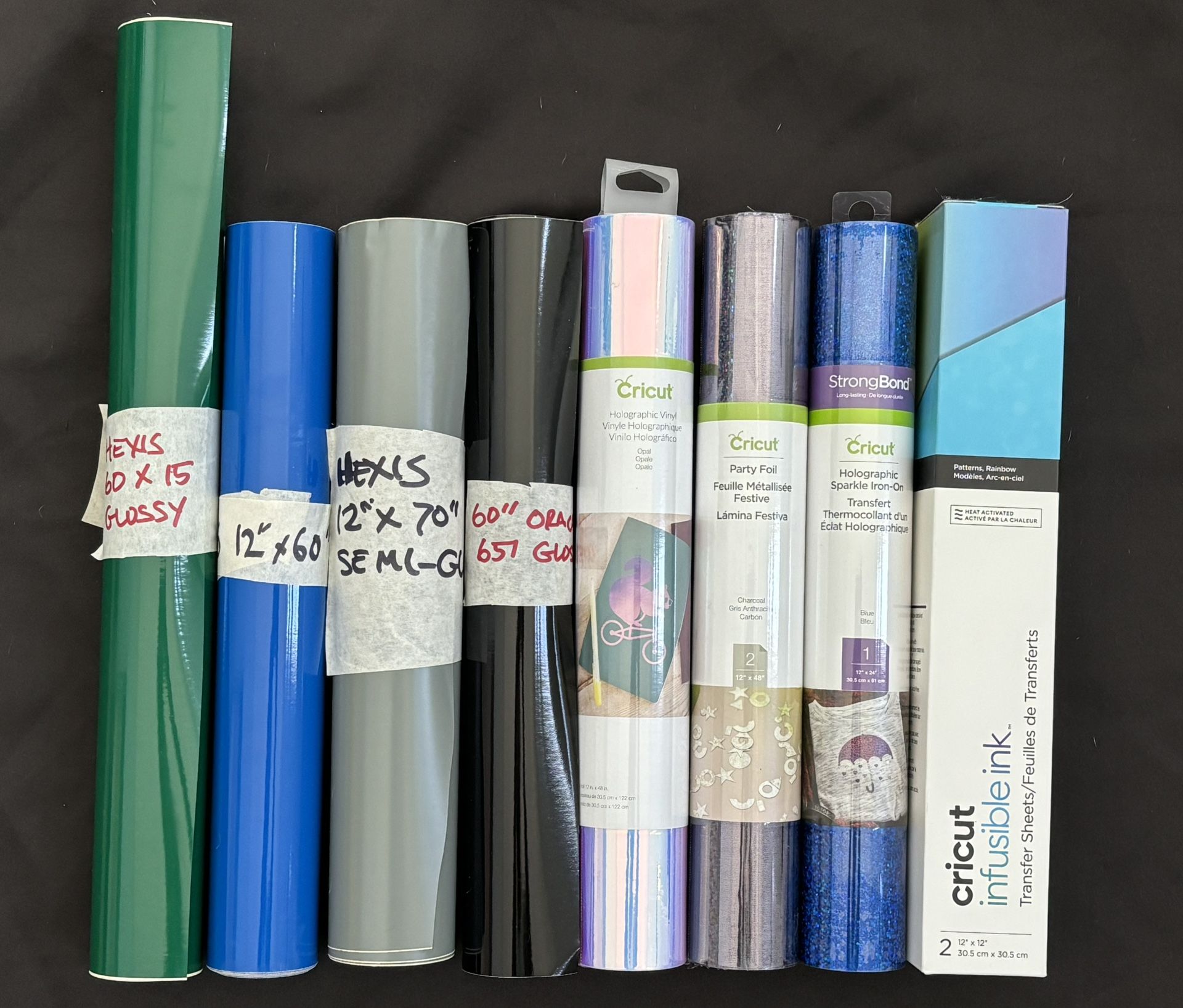 8 Cricut materials lot - HTV / iron-on + vinyl rolls