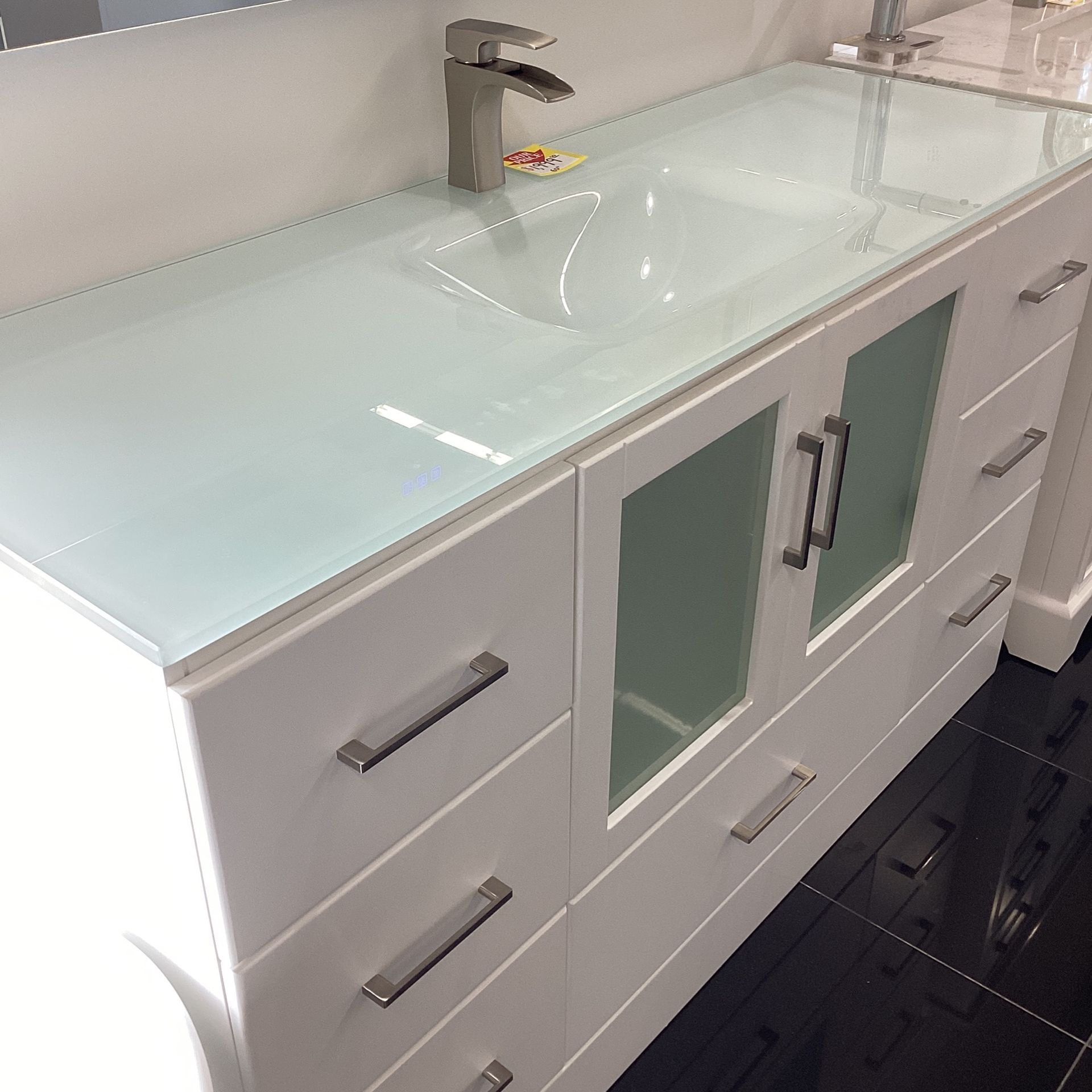 60” Bathroom Vanity With Glass Top Solid Wood Ready For pick Up