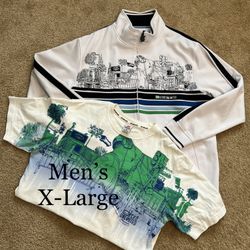 ECKO UNLIMITED / MATCHING Street Vintage COAT & SHIRT / CLASSIC Full-Zip Up ATHLETIC Track Jacket / Men’s X-Large XL / Like New w/o Tags!! White