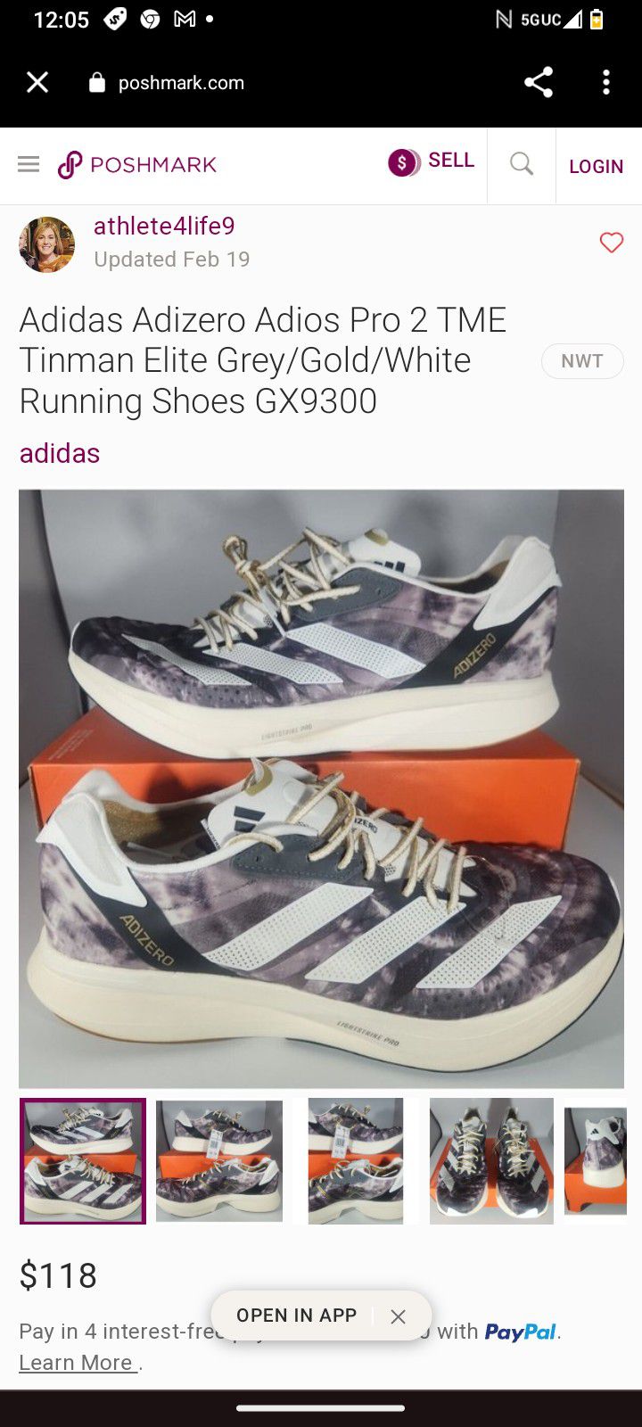 Adidas adizero Women's Size 8 Running Shoe Grey/Gold