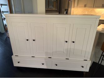 Queen Size Solid Wood Mobile Murphy Bed Cabinet (With Mattress) - Good Condition