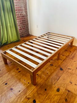 Cinnamon color twin size platform wood bed frame - can deliver