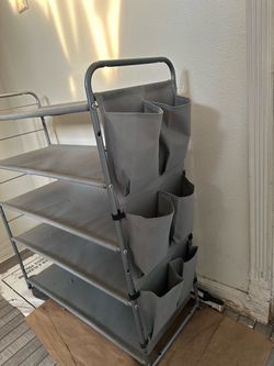 5-Tier Metal and Fabric Shoe Rack with Side Pockets