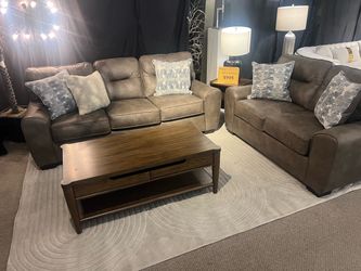 Brown Fabric Sofa and Loveseat Set
