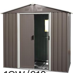 🔥8x4 ft Outdoor Storage Shed with Window, Metal Tool Shed with Foundation, Garden Storage Shed with Lockable Sliding Door for Backyard, Patio, Garage