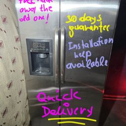 GE side-by-side refrigerator 25.3  cu ft Stainless steel 30 days guarantee