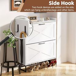 ❤️‍🔥 Entryway Shoe Storage Cabinet, Hidden Shoe Storage Cabinet with 2 Rattan White $60