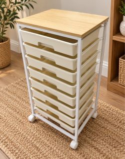 NEW Rolling Storage Cart with Drawers and Wood Top