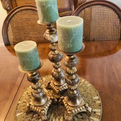 3 High End Marble Candle Holders with Candles