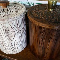 SEE 12 PICS! $10&up MIDCENTURY Vint Decor Cookie Jar s Canisters Bowl Coffee Pot! Storage Kitchen Cafe Child? Bear Frog Tree Trunk Stump Flower Le   