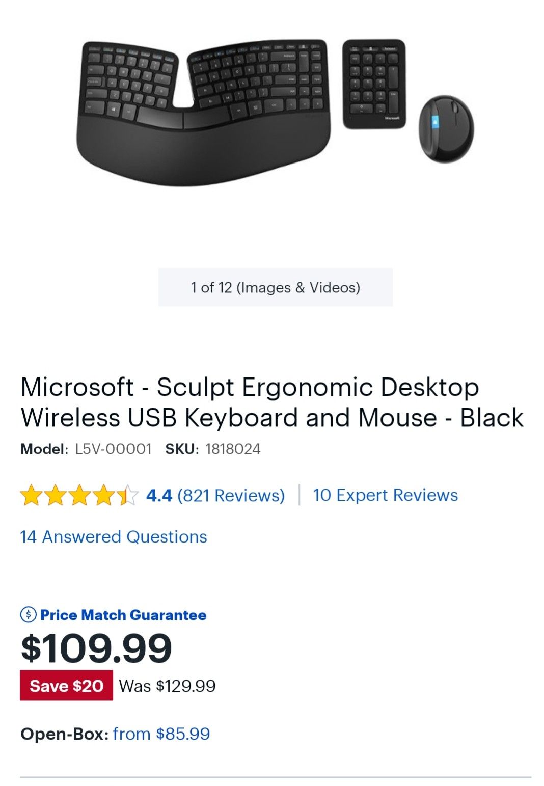 Sculpt ergonomic USB black wireless keyboard and mouse