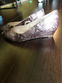 Nine West Women's Elenta Leather Wedge Pump Snake Print 7.5 B(M) US
