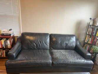 Black Leather Couch and Matching Seat + Glass Coffee Table