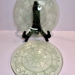 Vintage 2 Hocking Glass Co. Cameo Ballerina Green 9.25" Diameter Dinner Plates