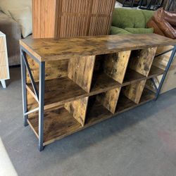 63”W,8 Cube Storage Organizer Bookshelf, Industrial Horizontal Bookcase, Accent Cubby Shelf, Media Console Table for Living Room, Home Office, Rustic 