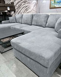 Brand New Fog Color Corduroy Sectional Sofa w/Double Chaise (New In Box)