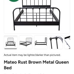 Mateo Rust Metal Queen Bed Frame