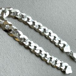 Solid 925 Sterling Silver Italian Chain bracelet  Flat curbchain 10.8 mm - 9 inches - 26 grams