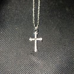 Silver Cross With Cubic Zirconia On 17 " Chain