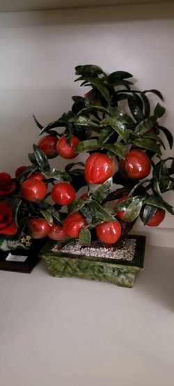 Vintage jade stone peach decor- 2 pieces