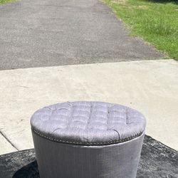 Gray Round Tufted Storage Ottoman