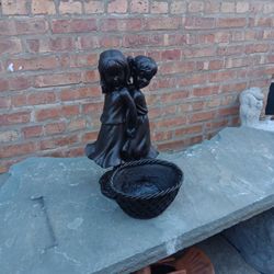 19" H Fiberglass Statue Planter Or Birdbath Outdoor Garden Decor 