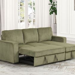 Brand New Green Corduroy Sectional Sofa Storage Sleeper