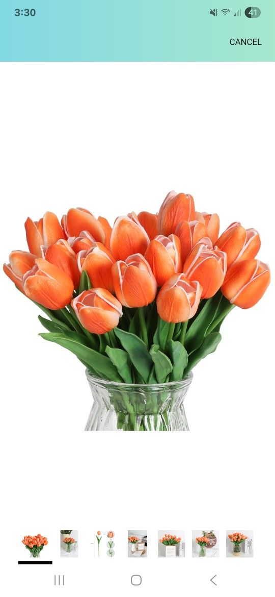 24PCS Orange Tulips Artificial Flowers Fake Tulips Orange Flowers Real Touch for Home Table Decoration Wedding Bouquet Party Baby Shower Centerp