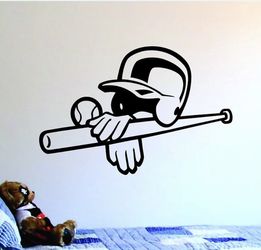 PRE MADE Wall Decal Home Decor Baseball Softball Bat Gloves Ball Sports