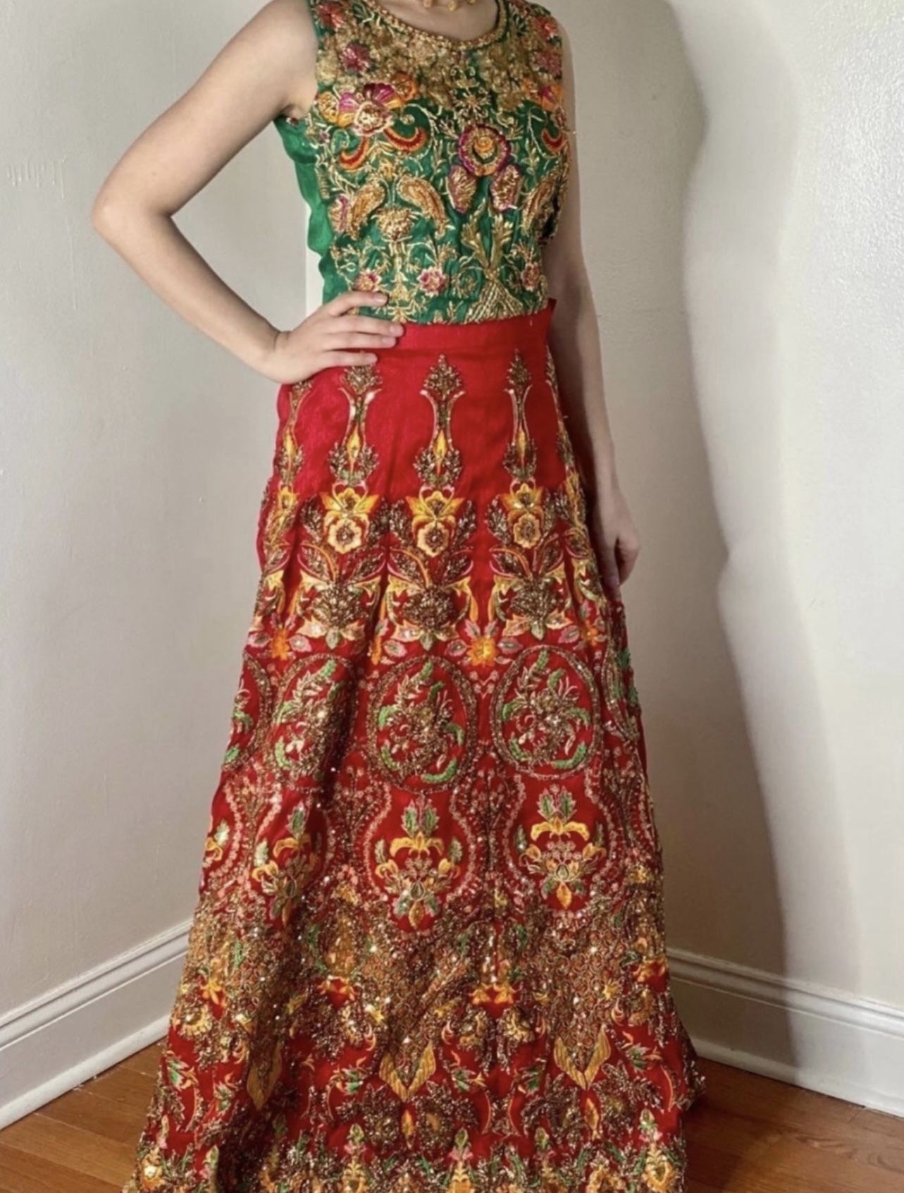 Dress Mehndi lengha colorful dress indian Pakistani Desi Size small Eid Muslim Ramadan attire wedding engagement color 3 piece same day shipping