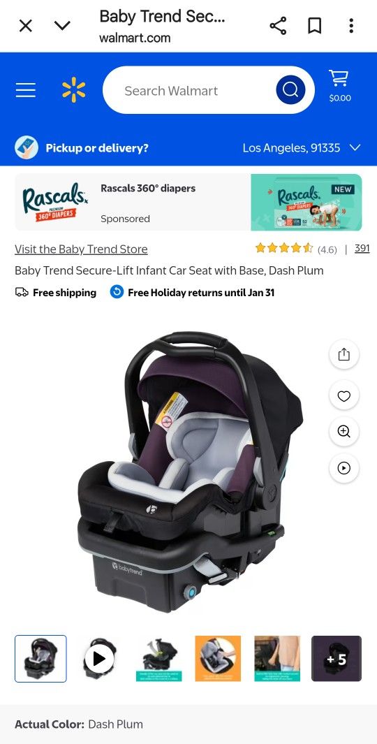 Baby Trend Secure Lift Infant Car Seat With Base Dash Plum 