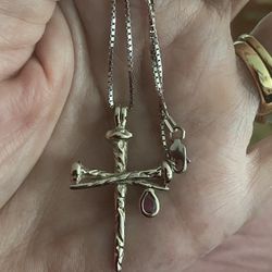 14k White Gold Custom Made Unique Nail Cross  With Ruby 