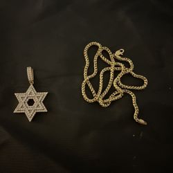 14kt Solid Two Tone Yellow/ White Gold Star Of David Pendant With 14k Solid Yellow Gold Franco Chain 