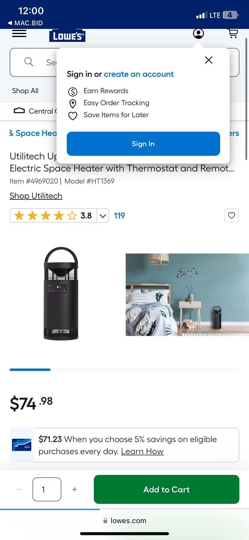 Utilitech Space Heater