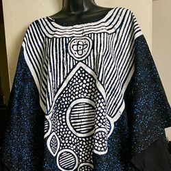 African Stylish Black And Blue Batik Newly Kaftan With Legging