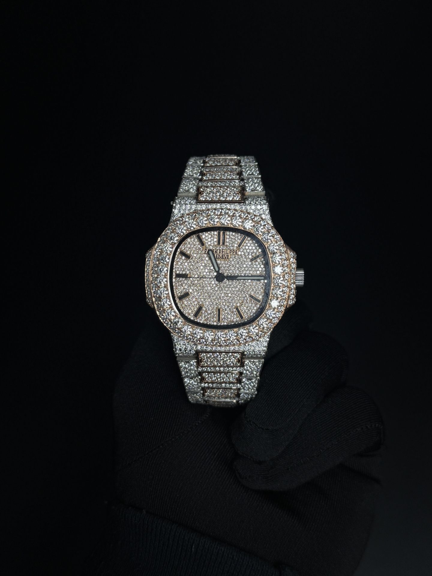 π VVS PP Nautilus β Iced-Out Moissanite Watch | Passes Diamond Tester