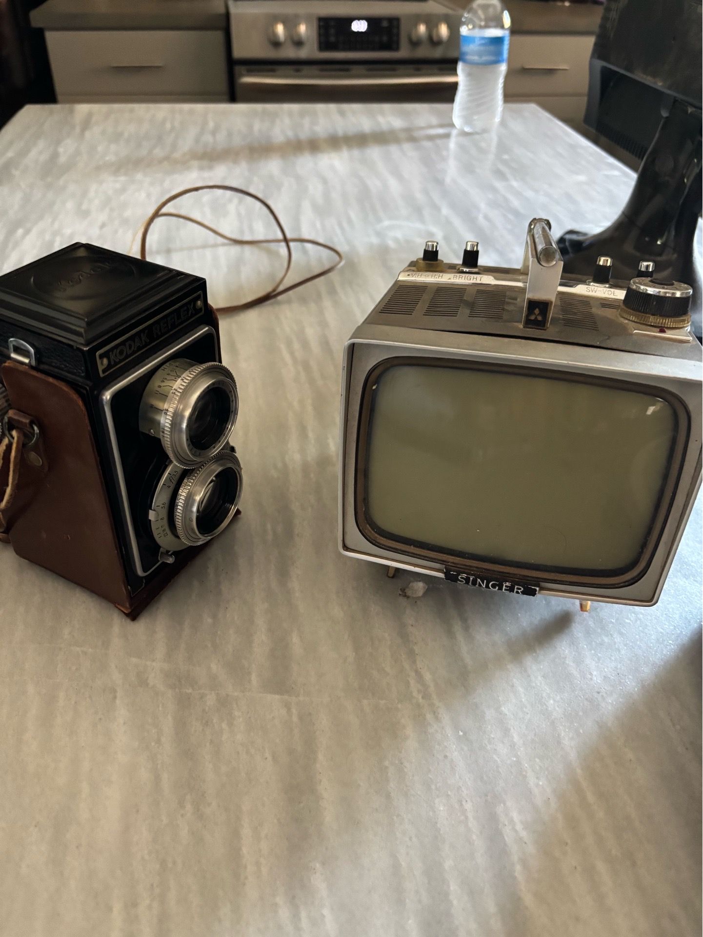 Vintage camera and Retro portable tv